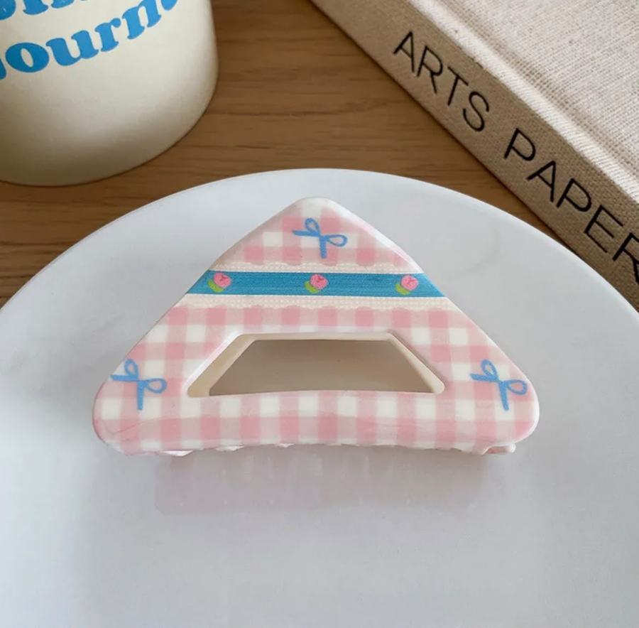Blush Gingham Triangle Claw Clip